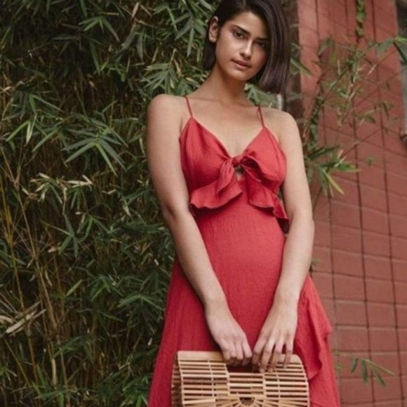 Essue Ruffle Midi Dress Size Small Red/Orange NWOT - Picture 1 of 12